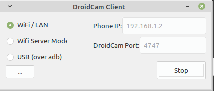 Cliente GUI de DroidCam en Linux.
